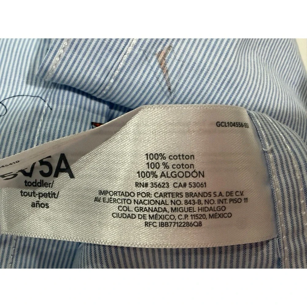 Carters Toddler Boys Blue Pinstripe Paper Airplane Button Down Shirt 5T 2P546410